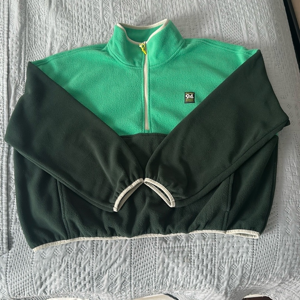 Green and dark green Zip Up Sweater with Color Block Design Old Navy